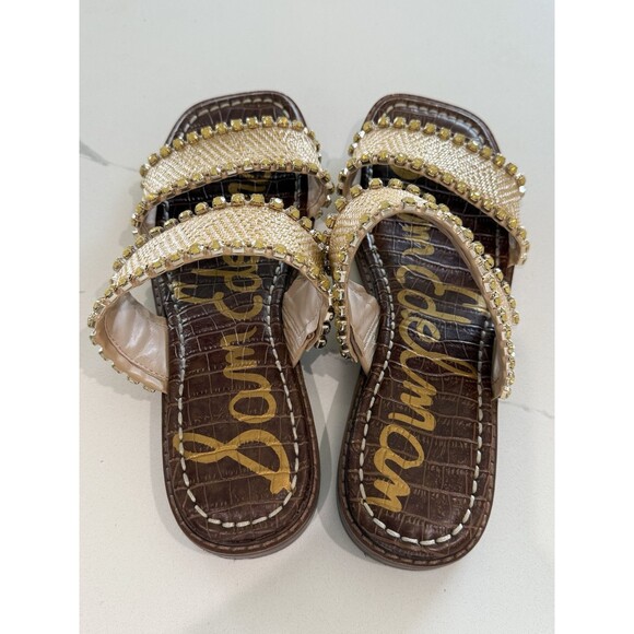 Sam Edelman Women's 8.5 M Hopie Square Toe Gemstone Crystal-lined Sandals Slides - Picture 3 of 8